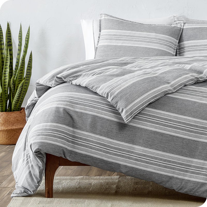 Bare Home Duvet Cover - Extra Long Size Bedding Set - Premium 1800 Super Soft Collection - Lightweight  Cooling - Soft Breathable Duvet Cover (Twin/Twin XL  Stripe - Heathered Charcoal) - Image 2